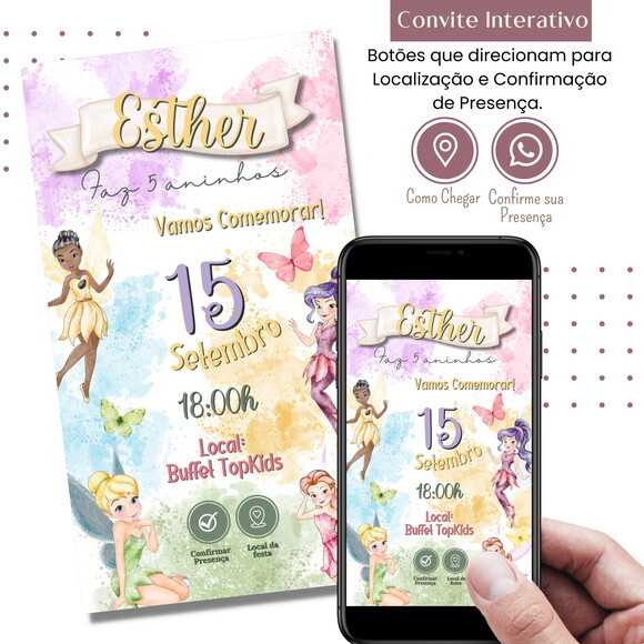 Convite Sininho Tinker Bell Digital Interativo Virtual