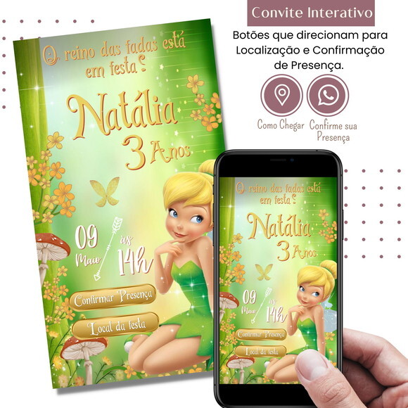 Convite Sininho Tinker Bell Digital Interativo Virtual