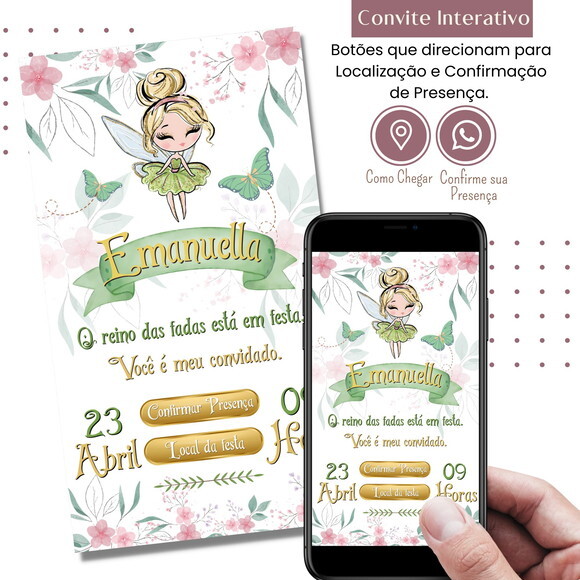 Convite Sininho Tinker Bell Digital Interativo Virtual