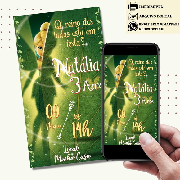 Convite Sininho Tinker Bell Digital Virtual