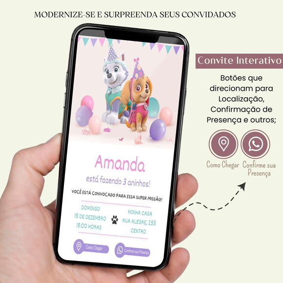 Convite Skye e Everest Digital Interativo Patrulha Canina