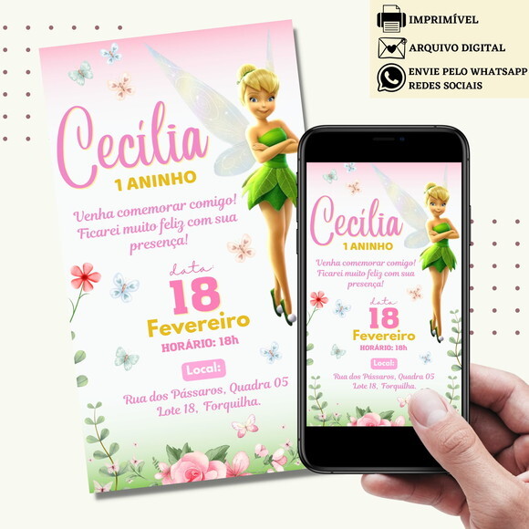 Convite Sininho Tinker Bell Digital Virtual