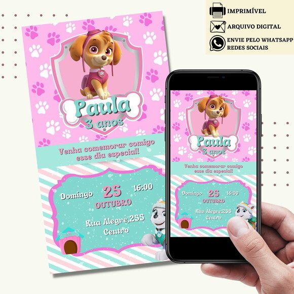 Convite Skye e Everest Digital Virtual Patrulha Canina