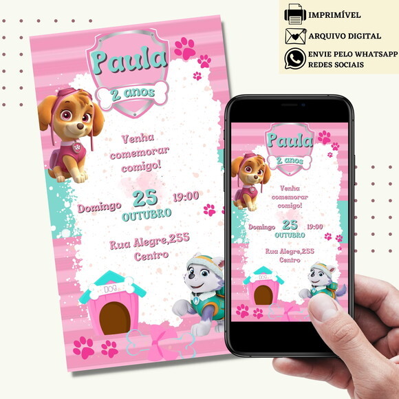 Convite Skye e Everest Digital Virtual Patrulha Canina