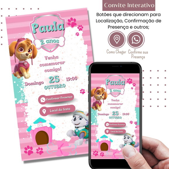 Convite Skye e Everest Patrulha Canina Digital Interativo