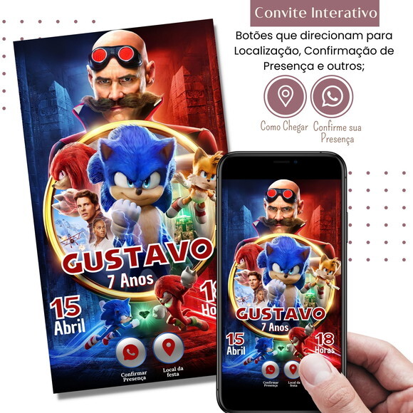 Convite Sonic Digital Interativo Virtual