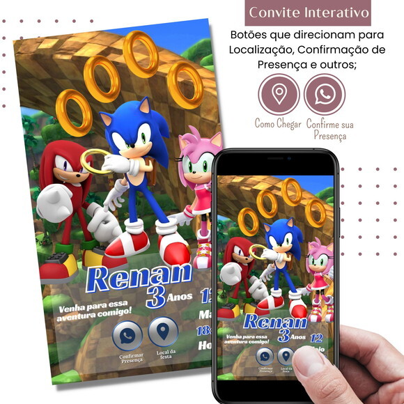 Convite Sonic Digital Interativo Virtual