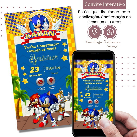 Convite Sonic Digital Interativo Virtual