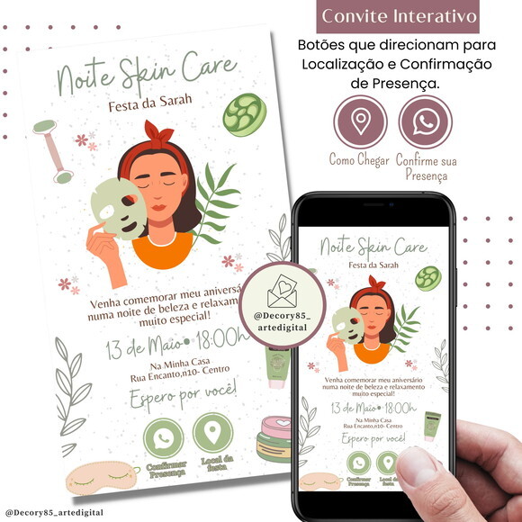 Convite Spa Day Skin Care Digital Interativo Virtual