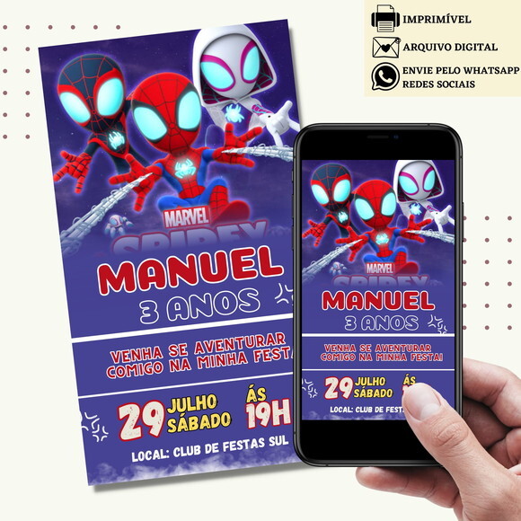 Convite Spidey e Seus Amigos Espetaculares Digital Virtual