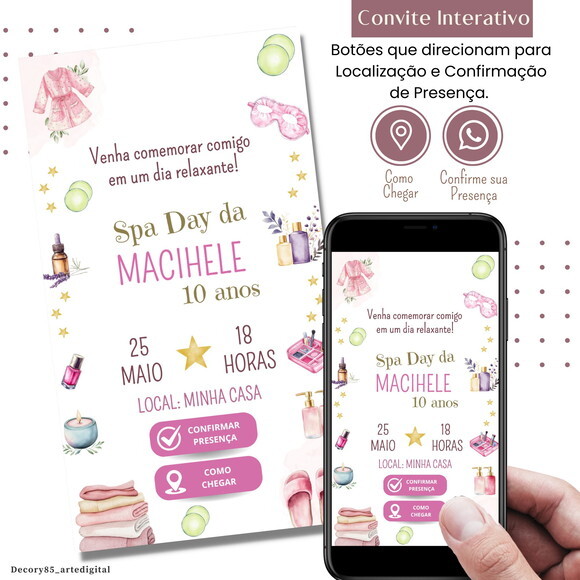 Convite Spa Day Festa Pijama Digital Interativo Virtual