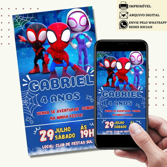 Convite Spidey e Seus Amigos Espetaculares Digital Virtual