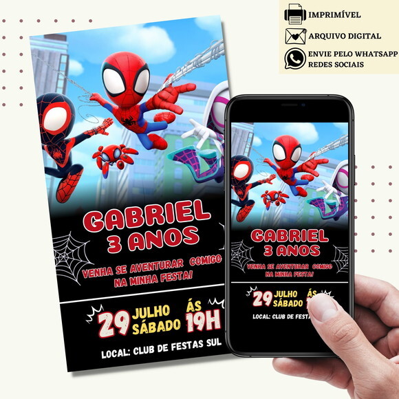Convite Spidey e Seus Amigos Espetaculares Digital Virtual