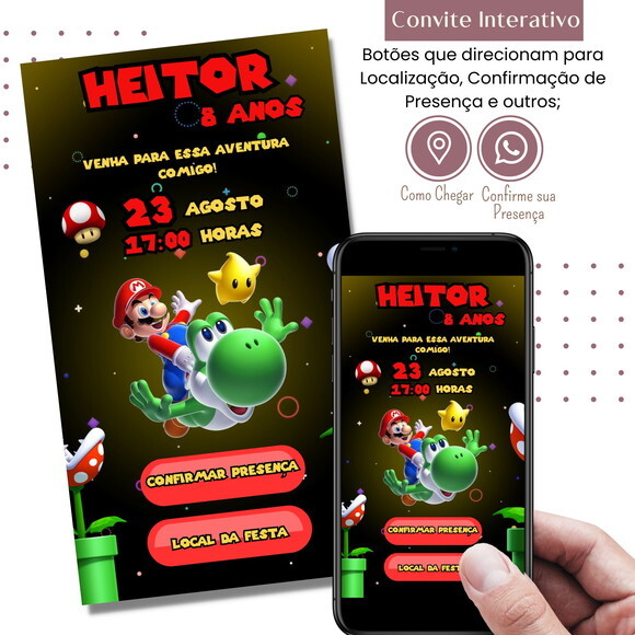 Convite Super Mario Bros Digital Interativo Virtual