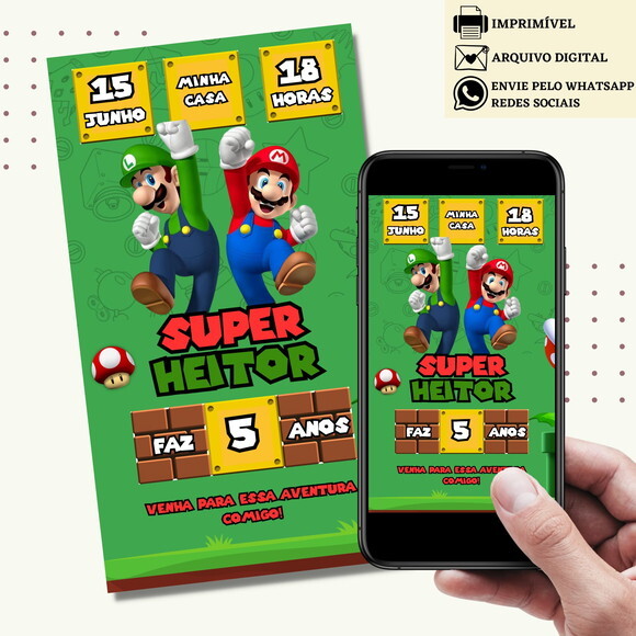 Convite Super Mario Bros Digital Virtual