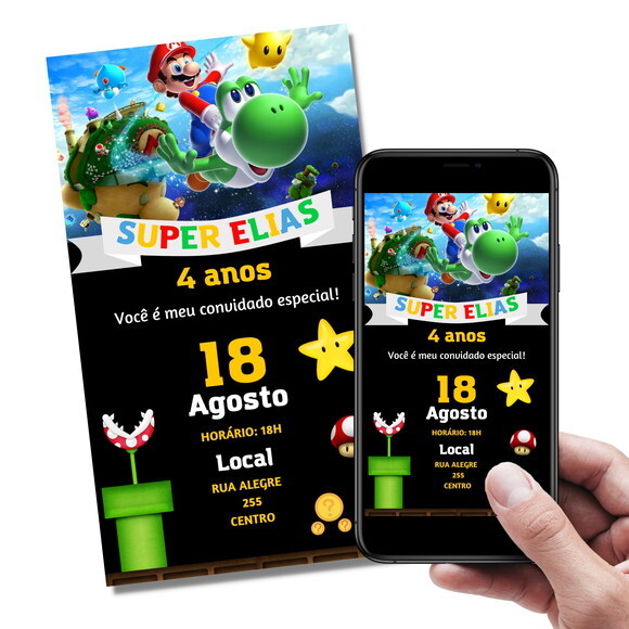 Convite Super Mario Bros Digital Virtual