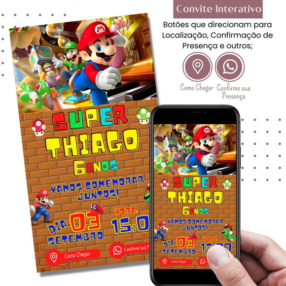 Convite Super Mario Bros Digital Interativo Virtual