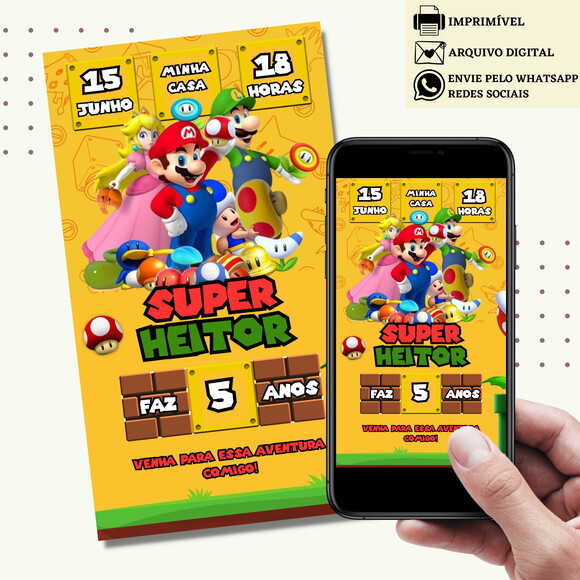 Convite Super Mario Bros Digital Virtual