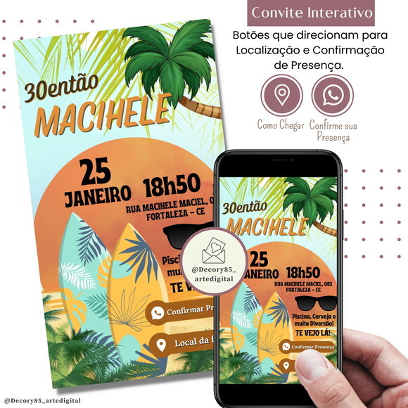 Convite Tardezinha Surf Digital Interativo Aniversário