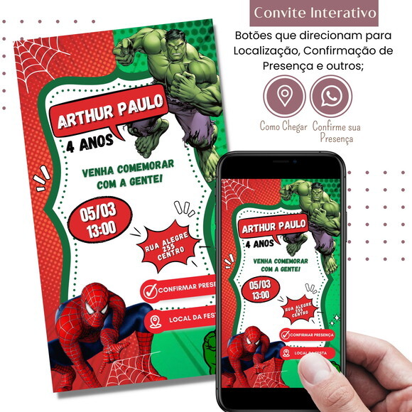 Convite Tema Duplo Dois Temas Hulk Homem-aranha Digital