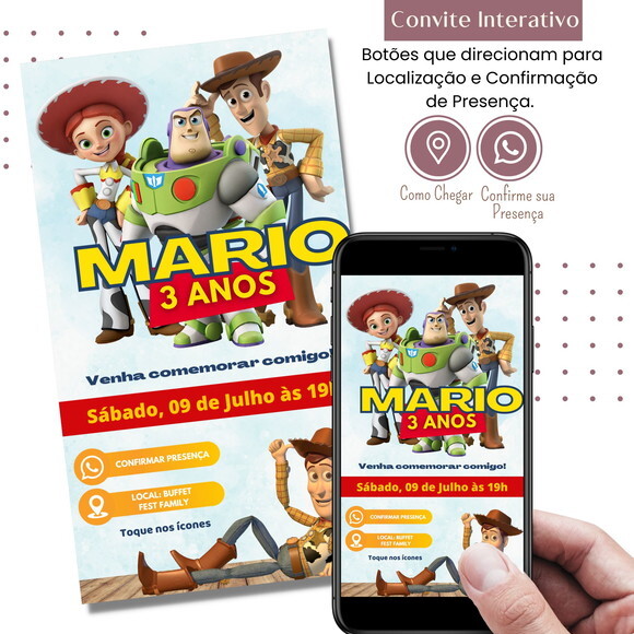Convite Toy Story Woody Digital Interativo Virtual
