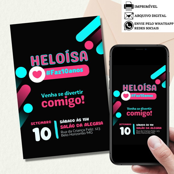 Convite Tiktok Virtual Digital 15,20,30,40 Anos