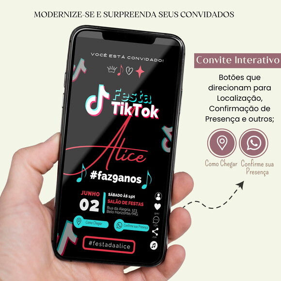Convite Tiktok Virtual Digital Interativo