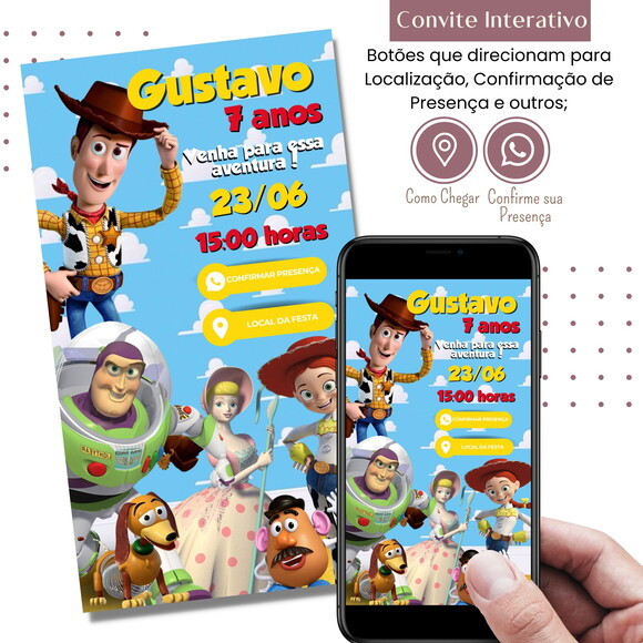 Convite Toy Story Woody Digital Interativo Virtual