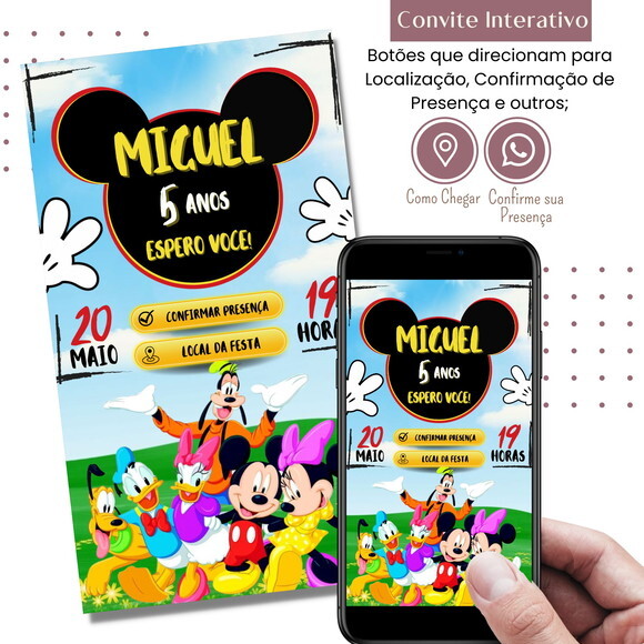 Convite Turma do Mickey Mouse Digital Interativo Virtual