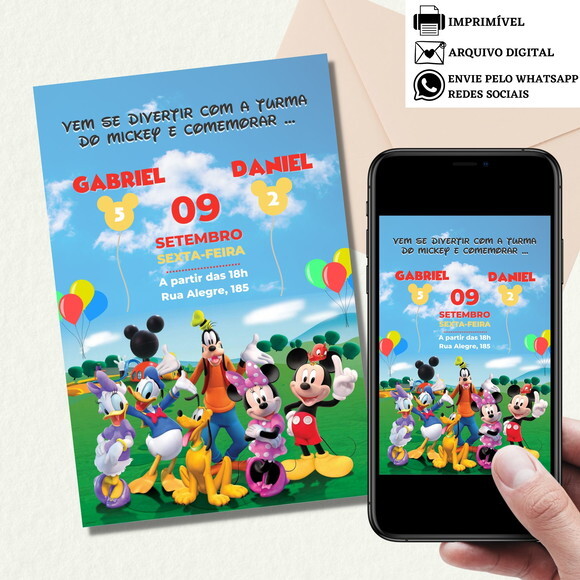 Convite Turma do Mickey Mouse Digital Virtual Aniversário