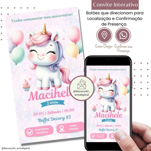 Convite Unicórnio Digital Interativo Virtual