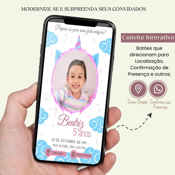 Convite Unicórnio Digital Interativo Virtual