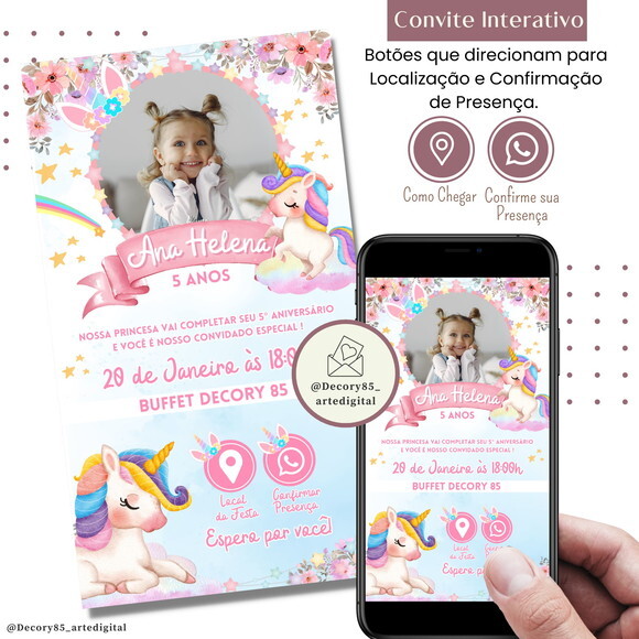 Convite Unicórnio Digital Interativo Virtual
