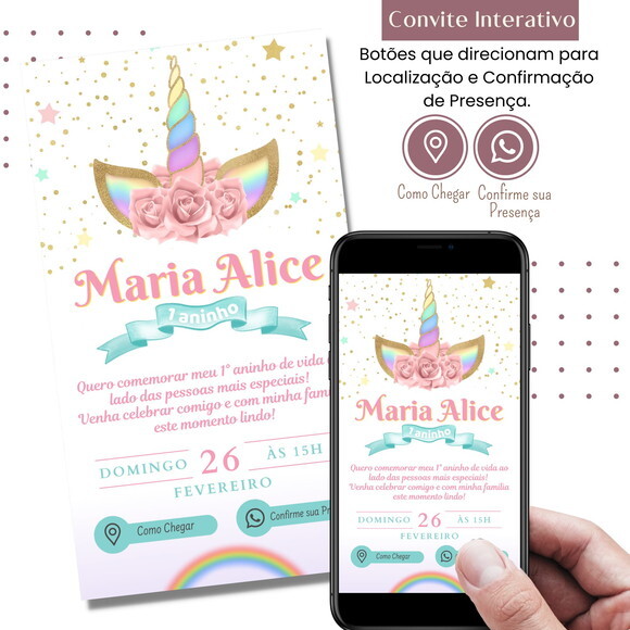 Convite Unicórnio Digital Interativo Virtual
