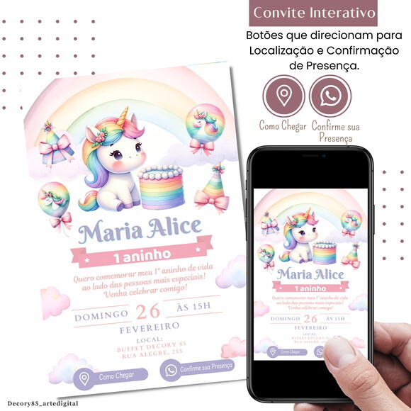 Convite Unicórnio Digital Interativo Virtual