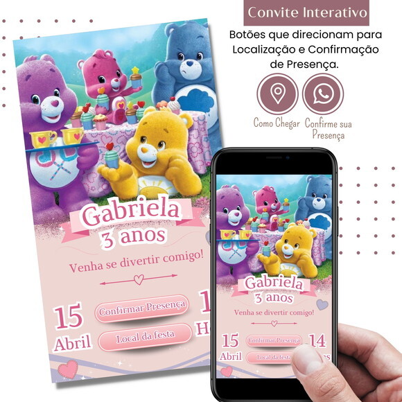 Convite Ursinhos Carinhosos Digital Interativo Virtual