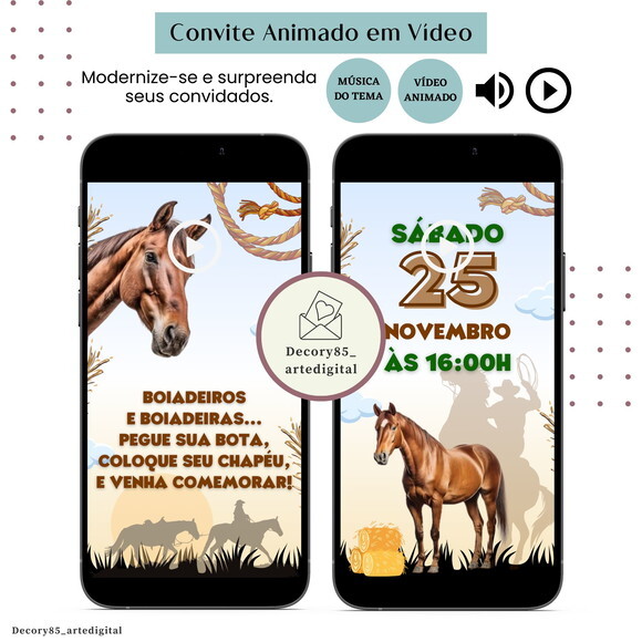 Convite Vídeo Country Boiadeira Animado com Música Digital