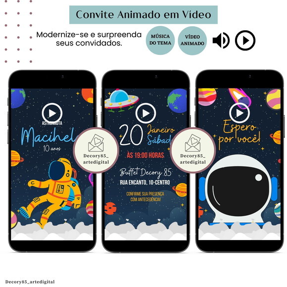 Convite Vídeo Astronauta Animado Música Digital