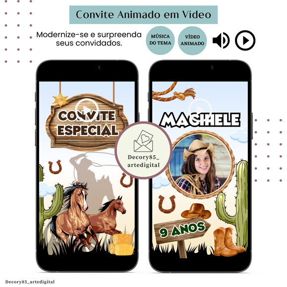 Convite Vídeo Country Boiadeira Animado com Música Digital