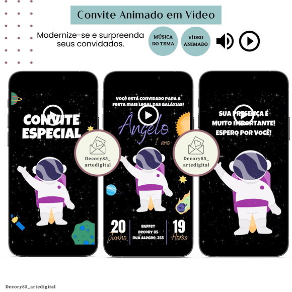 Convite Vídeo Astronauta Animado Música Digital