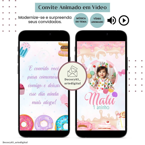 Convite Vídeo Doce Confeitaria Doceria Animado Música