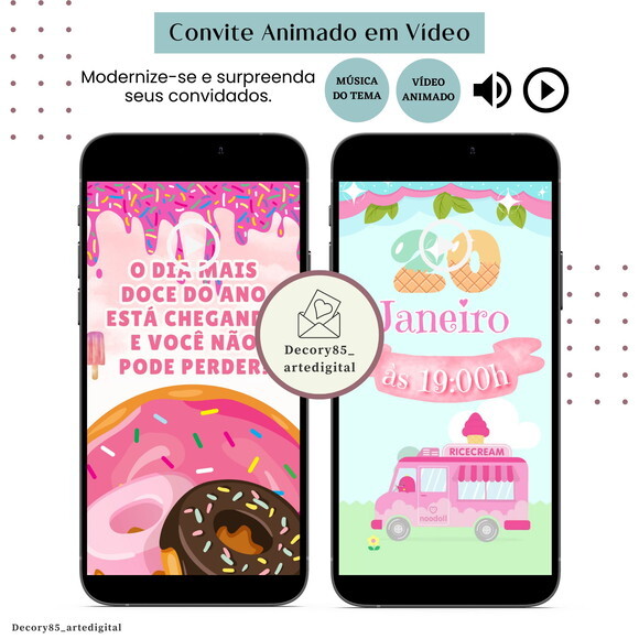 Convite Vídeo Doce Confeitaria Doceria Animado Música