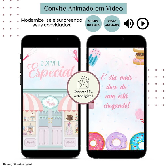 Convite Vídeo Doce Confeitaria Doceria Animado Música
