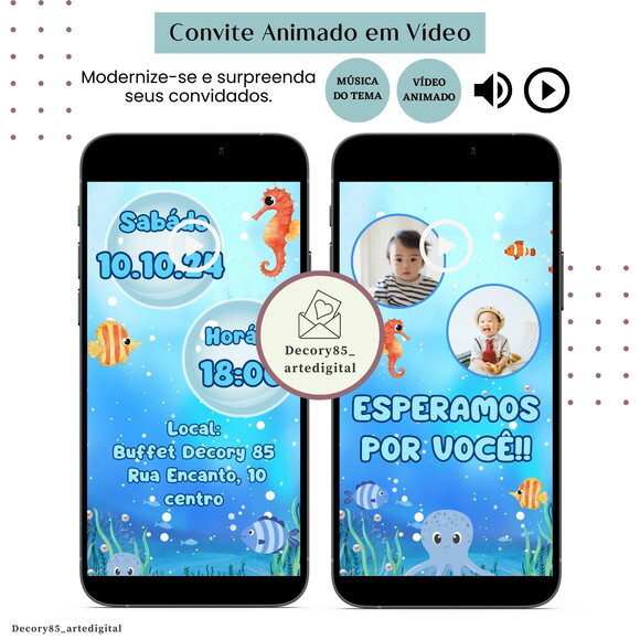 Convite Vídeo Fundo do Mar Animado Música Digital