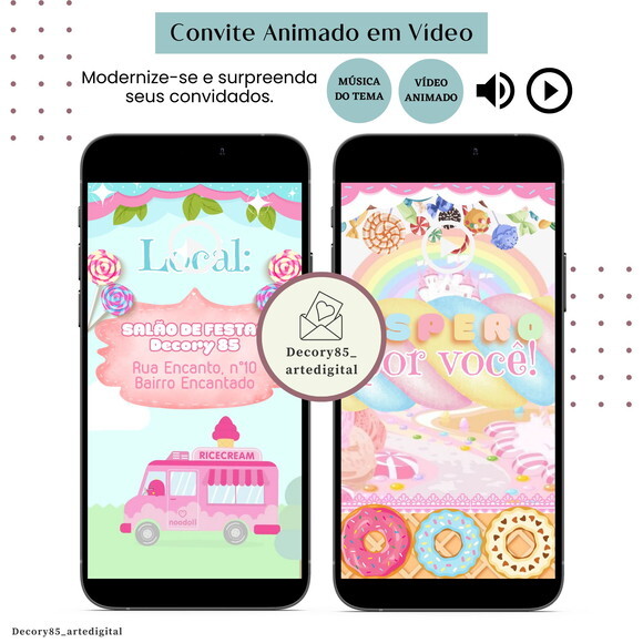 Convite Vídeo Doce Confeitaria Doceria Animado Música