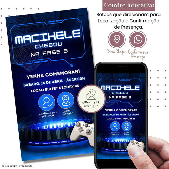 Convite Video Game Gamer Digital Interativo Virtual