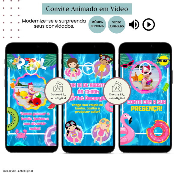 Convite Vídeo Pool Party Festa Piscina Animado Música