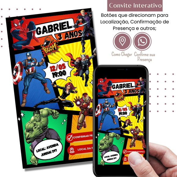 Convite Vingadores Avengers Interativo Digital Virtual