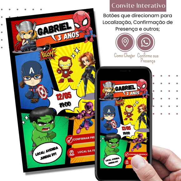 Convite Vingadores Avengers Interativo Digital Virtual