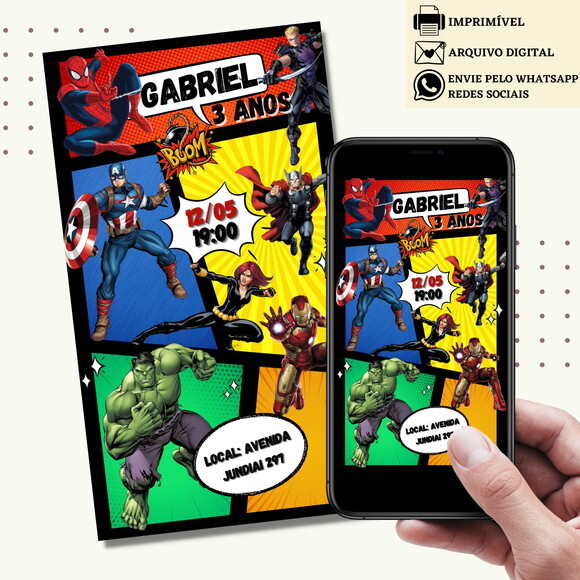 Convite Vingadores Avengers Digital Virtual